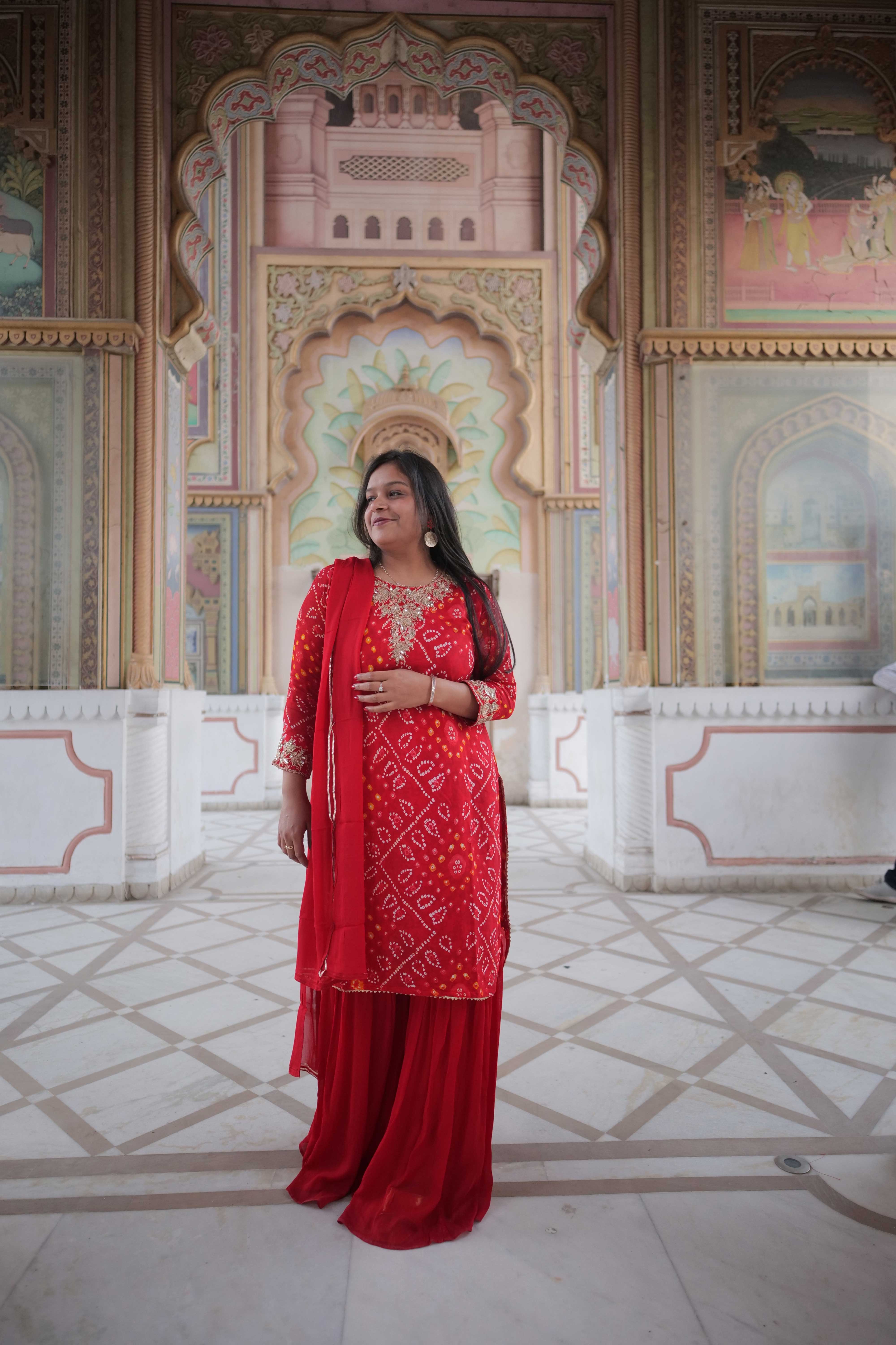 Royal Crimson Bandhani Sharara Set